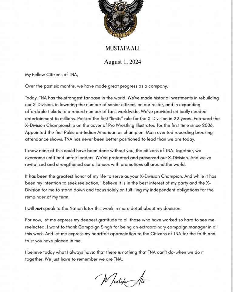 Mustafa Ali letter