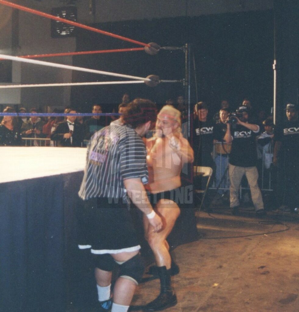 Kevin Sullivan battles Rocco Rock of Public Enemy in ECW. Photo by George Tahinos, https://georgetahinos.smugmug.com