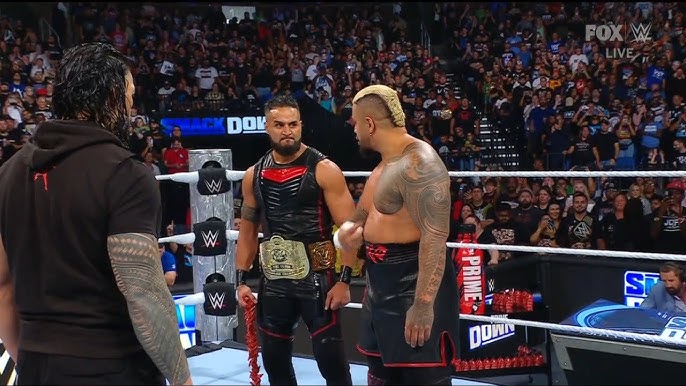 Solo Sikoa and Tama Tonga face Roman Reigns. Courtesy of WWE