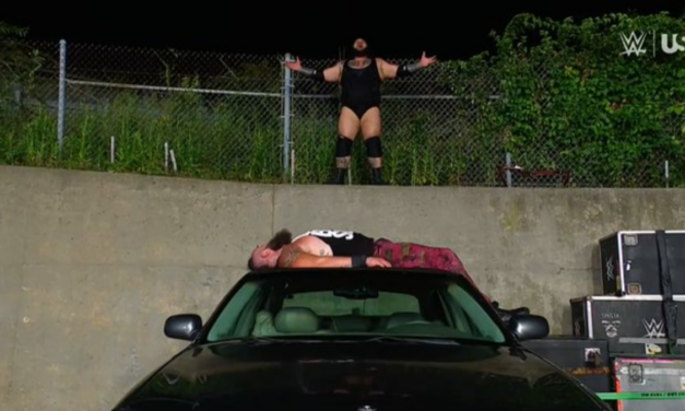 WWE Raw: A Tsunami through the roof of a car