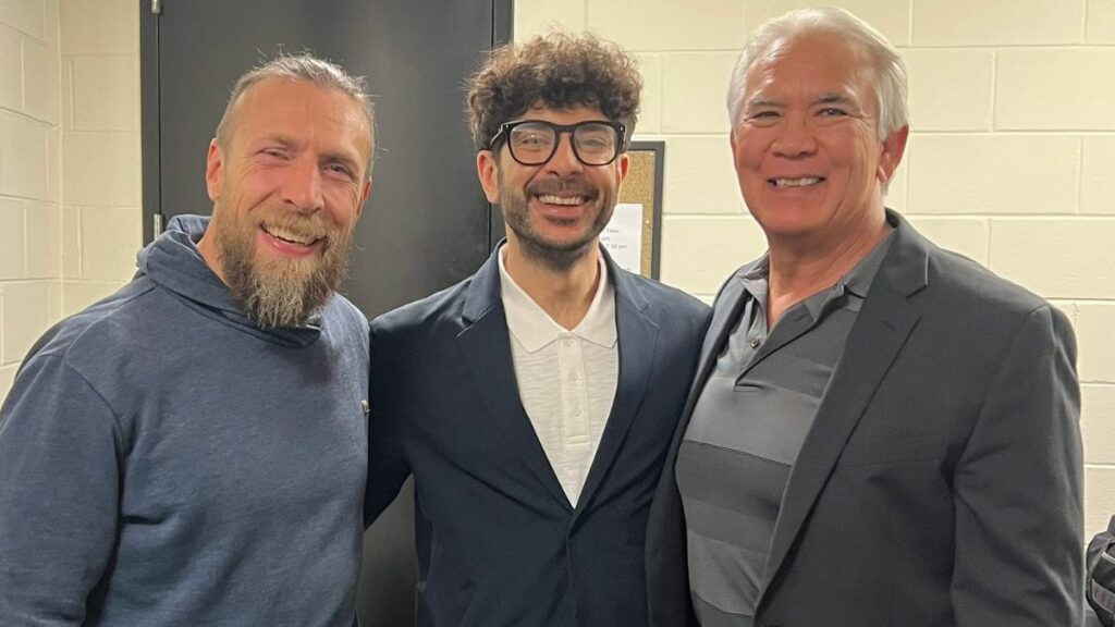 Bryan Danielson, Tony Khan and Ricky Steamboat on August 7, 2024. X photo