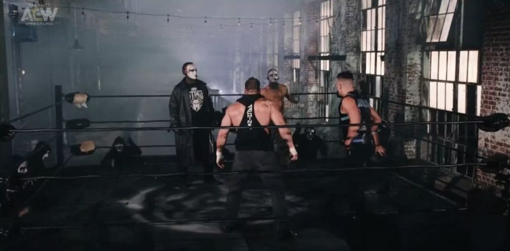 Sting & Darby Allin vs Team Taz (Ricky Starks & Brian Cage) in a Street Fight at AEW Revolution 2021. AEW photo