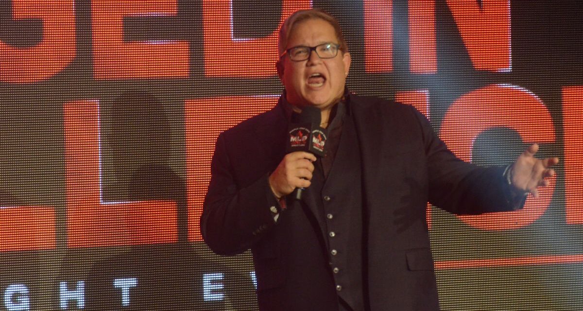 Windsor native Scott D'Amore pumps up his hometown crowd at the debut of Maple Leaf Pro Wrestling at St. Clair College in Windsor, Ontario, on Saturday, October 19, 2024. Photo by Brad McFarlin