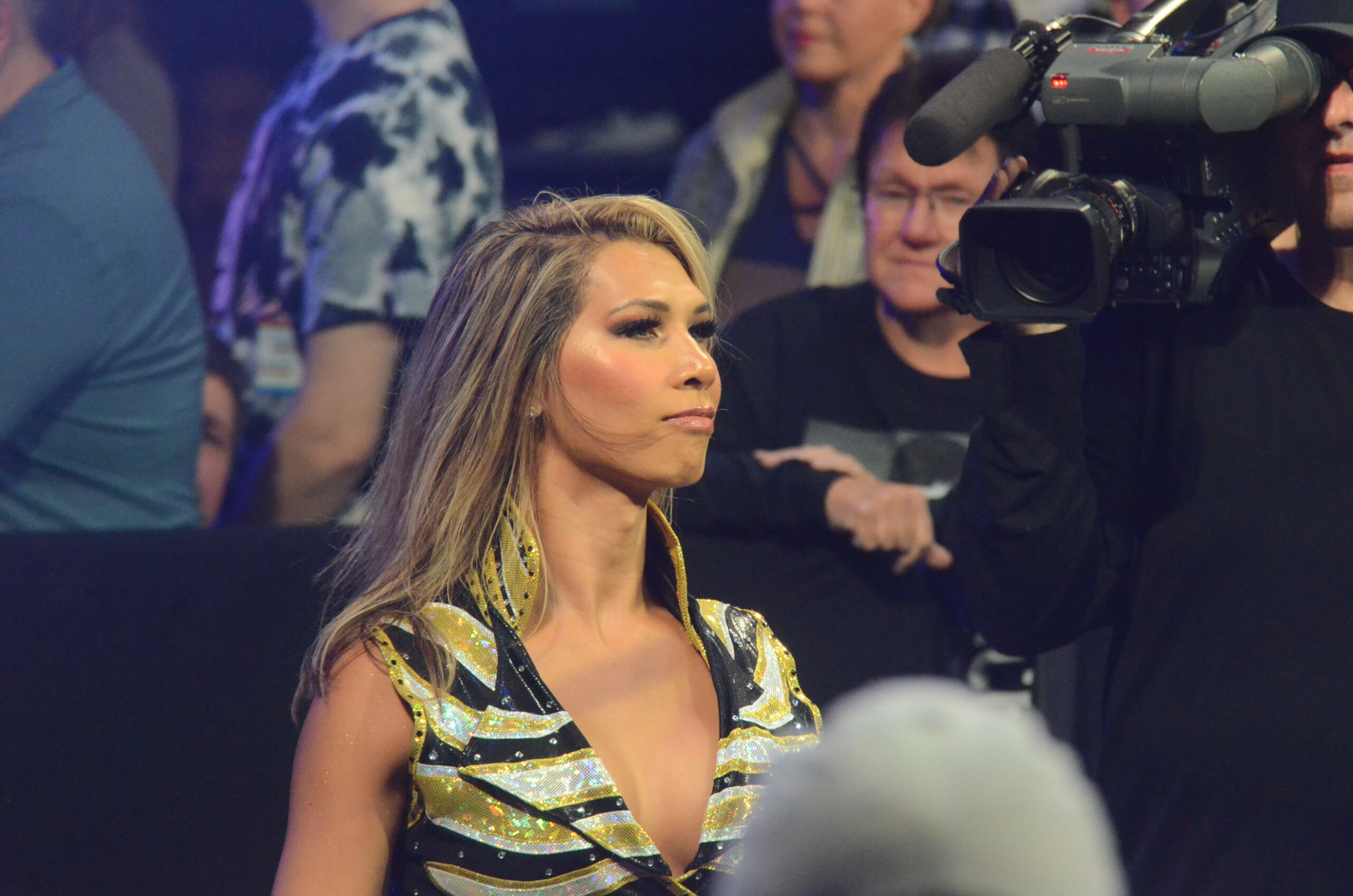 Gisele Shaw soaks in the passionate atmosphere at the debut of Maple Leaf Pro Wrestling at St. Clair College in Windsor, Ontario, before her match against Miyu Yamashita on Saturday, October 19, 2024. Photo by Brad McFarlin