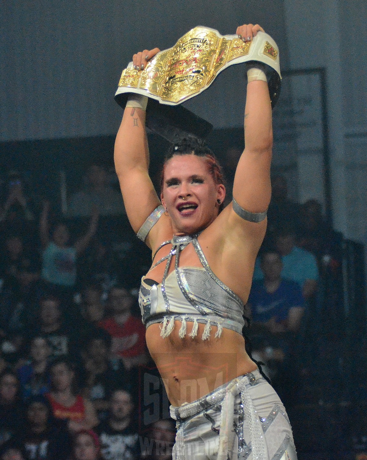 Masha Slamovich is the new Knockouts Champion at TNA Bound For Glory at the Wayne State University Fieldhouse in Detroit, Michigan, on Saturday, October 26, 2024. Photo by Brad McFarlin