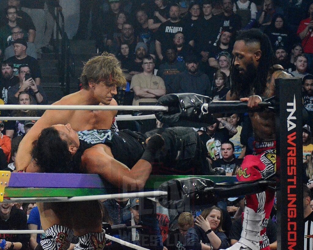 TNA World Tag Team Championship in a Full Metal Mayhem Match: Matt Hardy & Jeff Hardy (c) VS Brian Myers & Eddie Edwards VS Ace Austin & Chris Bey at TNA Bound For Glory at the Wayne State University Fieldhouse in Detroit, Michigan, on Saturday, October 26, 2024. Photo by Brad McFarlin