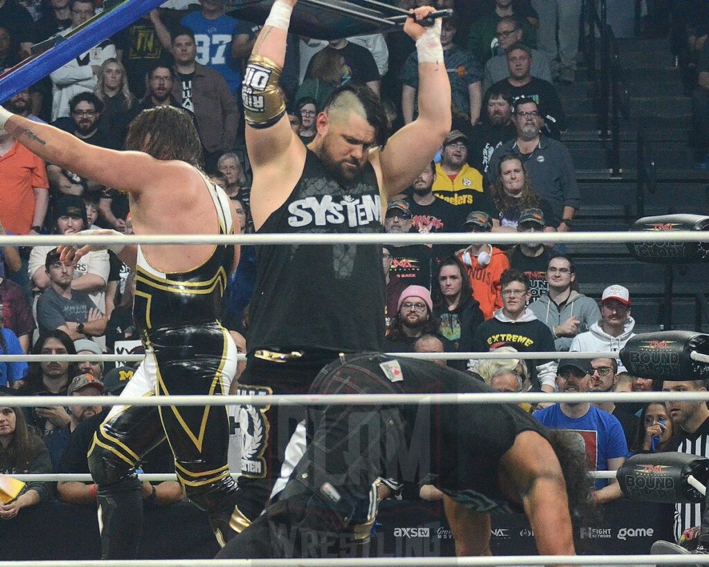 TNA World Tag Team Championship in a Full Metal Mayhem Match: Matt Hardy & Jeff Hardy (c) VS Brian Myers & Eddie Edwards VS Ace Austin & Chris Bey at TNA Bound For Glory at the Wayne State University Fieldhouse in Detroit, Michigan, on Saturday, October 26, 2024. Photo by Brad McFarlin