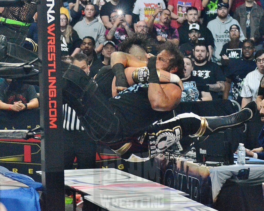 TNA World Tag Team Championship in a Full Metal Mayhem Match: Matt Hardy & Jeff Hardy (c) VS Brian Myers & Eddie Edwards VS Ace Austin & Chris Bey at TNA Bound For Glory at the Wayne State University Fieldhouse in Detroit, Michigan, on Saturday, October 26, 2024. Photo by Brad McFarlin