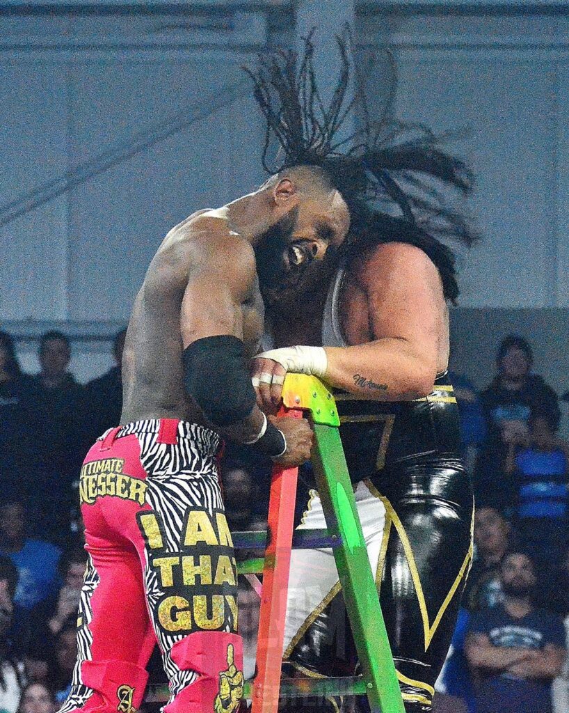 TNA World Tag Team Championship in a Full Metal Mayhem Match: Matt Hardy & Jeff Hardy (c) VS Brian Myers & Eddie Edwards VS Ace Austin & Chris Bey at TNA Bound For Glory at the Wayne State University Fieldhouse in Detroit, Michigan, on Saturday, October 26, 2024. Photo by Brad McFarlin