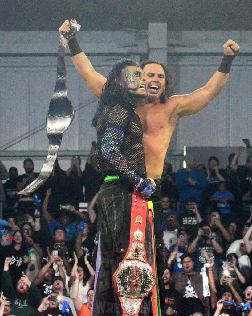 TNA World Tag Team Champions Matt Hardy & Jeff Hardy at TNA Bound For Glory at the Wayne State University Fieldhouse in Detroit, Michigan, on Saturday, October 26, 2024. Photo by Brad McFarlin