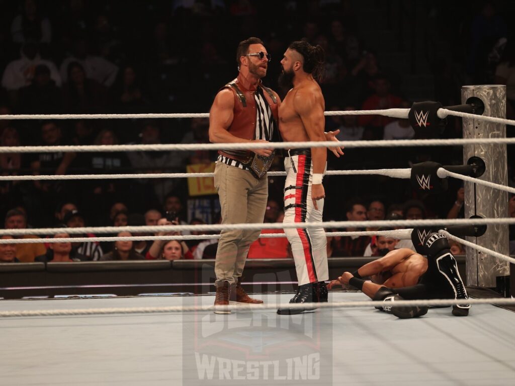 Game 7 Series match (LA Knight as special referee): Andrade vs. Carmelo Hayes at WWE Smackdown on Friday, October 25, 2024, at the Barclays Center in Brooklyn, NY. Photo by George Tahinos, https://georgetahinos.smugmug.com