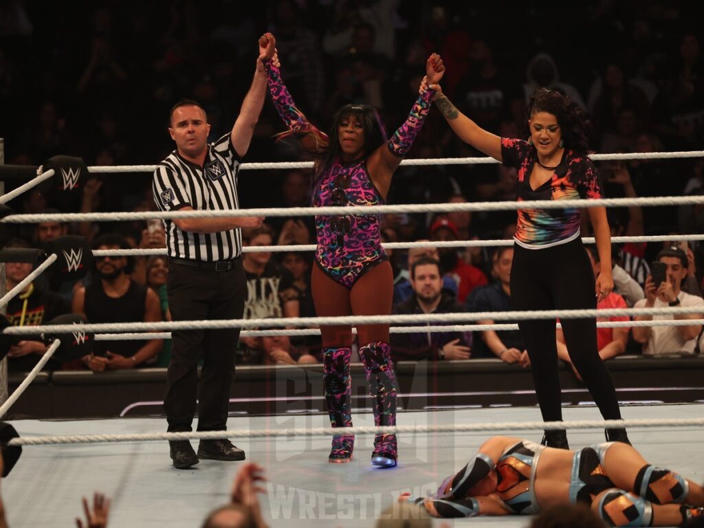 Naomi and Bayley at WWE Smackdown on Friday, October 25, 2024, at the Barclays Center in Brooklyn, NY. Photo by George Tahinos, https://georgetahinos.smugmug.com