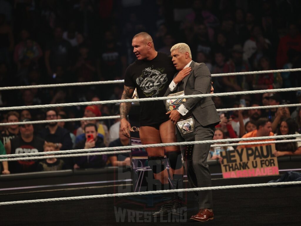 Randy Orton comes to Cody Rhodes's aid at Crown Jewel at WWE Smackdown on Friday, October 25, 2024, at the Barclays Center in Brooklyn, NY. Photo by George Tahinos, https://georgetahinos.smugmug.com