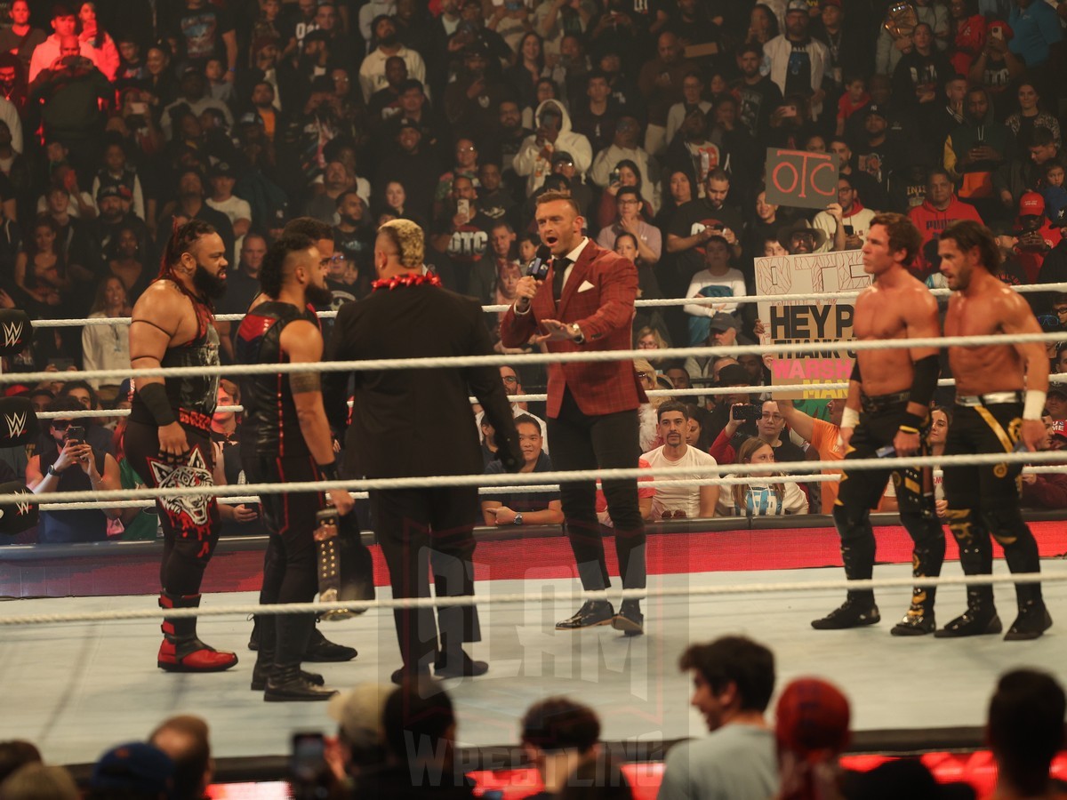 The Bloodline arrive to confront Motor City Machine Guns (Chris Sabin and Alex Shelley) with GM Nick Aldis in the middle at WWE Smackdown on Friday, October 25, 2024, at the Barclays Center in Brooklyn, NY. Photo by George Tahinos, https://georgetahinos.smugmug.com