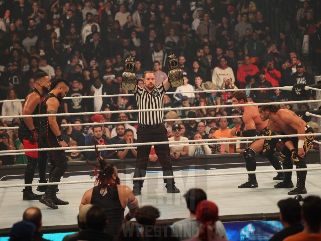 Tag Team Championship match: The Bloodline vs Motor City Machine Guns (Chris Sabin and Alex Shelley) at WWE Smackdown on Friday, October 25, 2024, at the Barclays Center in Brooklyn, NY. Photo by George Tahinos, https://georgetahinos.smugmug.com