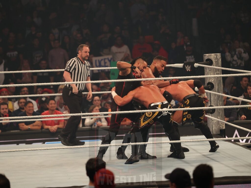 Tag Team Championship match: The Bloodline vs Motor City Machine Guns (Chris Sabin and Alex Shelley) at WWE Smackdown on Friday, October 25, 2024, at the Barclays Center in Brooklyn, NY. Photo by George Tahinos, https://georgetahinos.smugmug.com