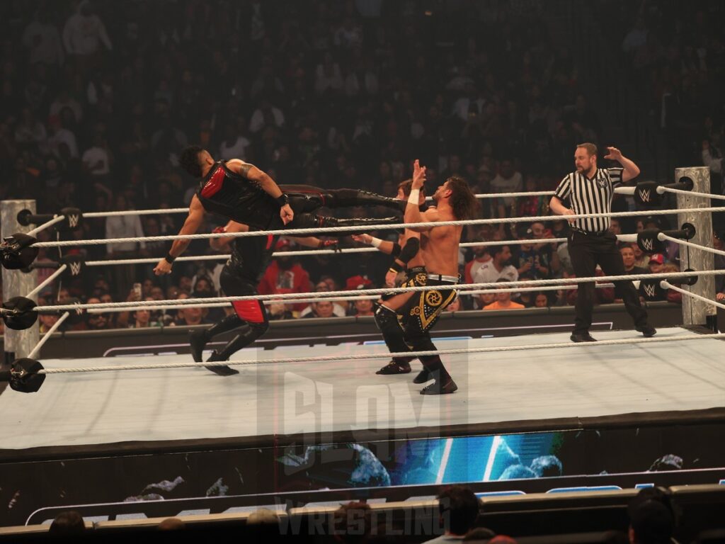 Tag Team Championship match: The Bloodline vs Motor City Machine Guns (Chris Sabin and Alex Shelley) at WWE Smackdown on Friday, October 25, 2024, at the Barclays Center in Brooklyn, NY. Photo by George Tahinos, https://georgetahinos.smugmug.com