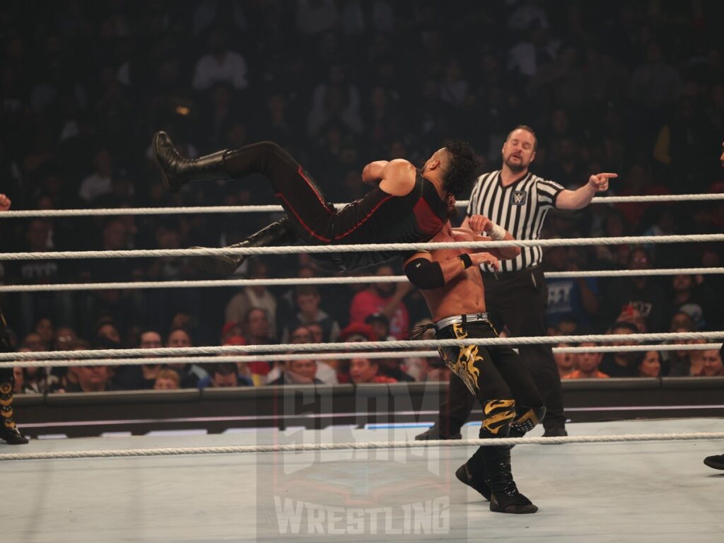 Tag Team Championship match: The Bloodline vs Motor City Machine Guns (Chris Sabin and Alex Shelley) at WWE Smackdown on Friday, October 25, 2024, at the Barclays Center in Brooklyn, NY. Photo by George Tahinos, https://georgetahinos.smugmug.com