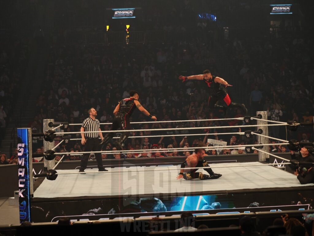 Tag Team Championship match: The Bloodline vs Motor City Machine Guns (Chris Sabin and Alex Shelley) at WWE Smackdown on Friday, October 25, 2024, at the Barclays Center in Brooklyn, NY. Photo by George Tahinos, https://georgetahinos.smugmug.com