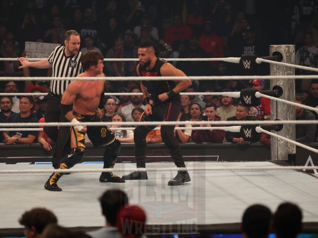 Tag Team Championship match: The Bloodline vs Motor City Machine Guns (Chris Sabin and Alex Shelley) at WWE Smackdown on Friday, October 25, 2024, at the Barclays Center in Brooklyn, NY. Photo by George Tahinos, https://georgetahinos.smugmug.com