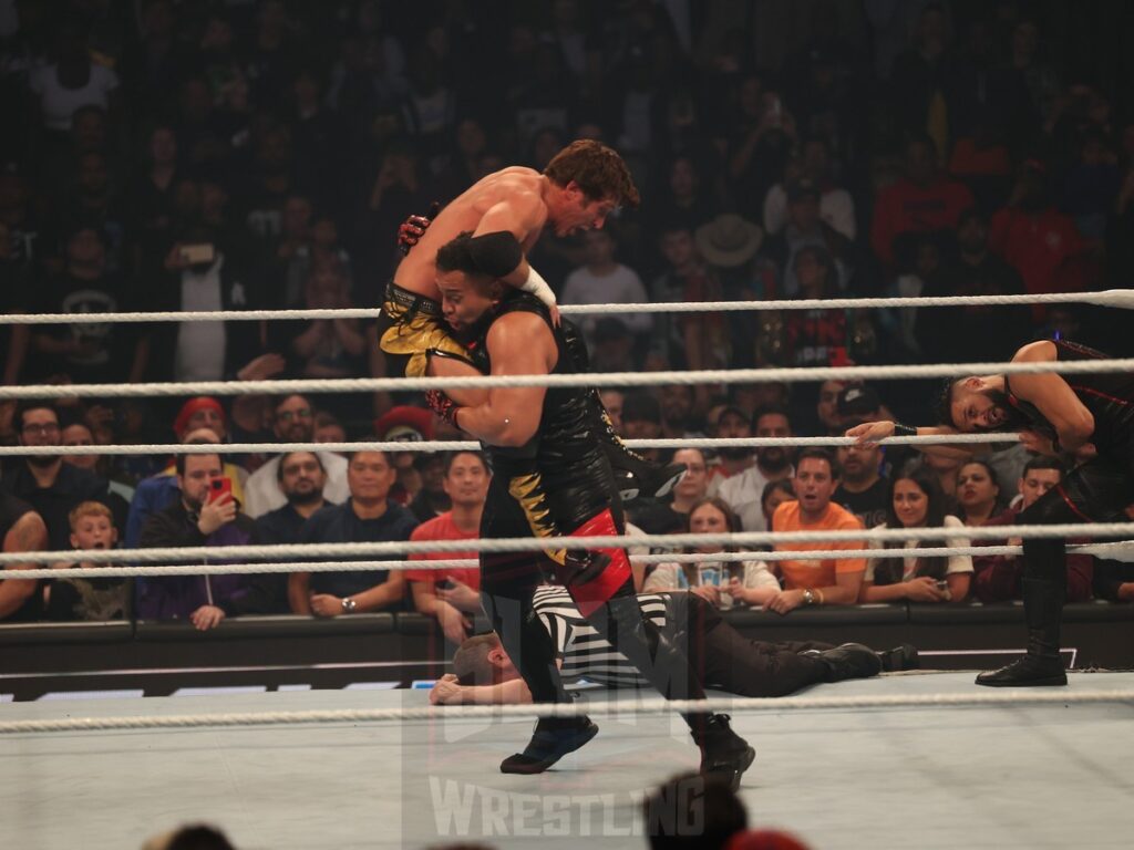 Tag Team Championship match: The Bloodline vs Motor City Machine Guns (Chris Sabin and Alex Shelley) at WWE Smackdown on Friday, October 25, 2024, at the Barclays Center in Brooklyn, NY. Photo by George Tahinos, https://georgetahinos.smugmug.com