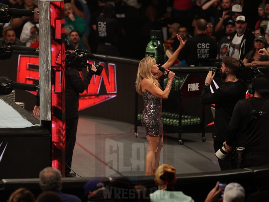 Lillian Garcia returns as the ring announcer at WWE Monday Night Raw at the Wells Fargo Center in Philadelphia, PA, on October 21, 2024. Photo by George Tahinos, georgetahinos.smugmug.com