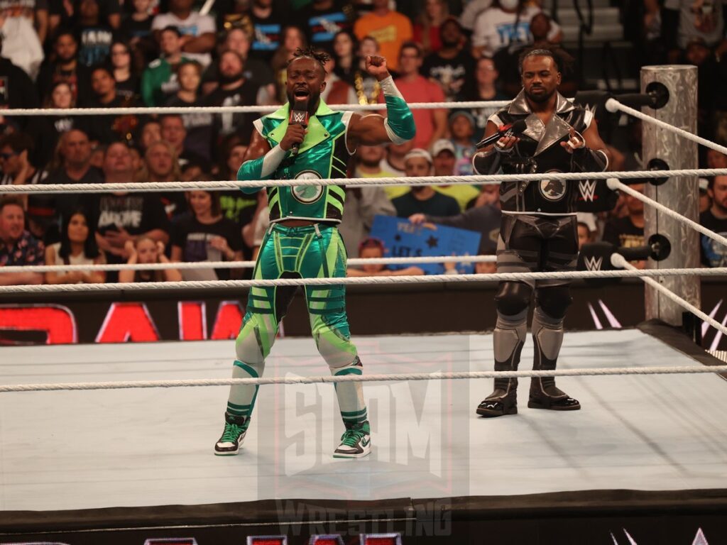 The New Day (Kofi Kingston and Xavier Woods) at WWE Monday Night Raw at the Wells Fargo Center in Philadelphia, PA, on October 21, 2024. Photo by George Tahinos, georgetahinos.smugmug.com