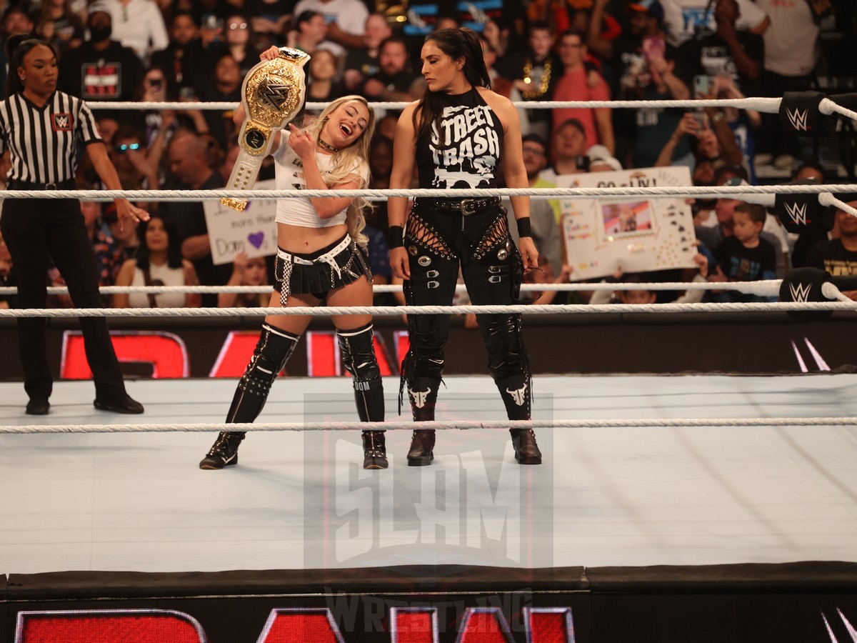 Liv Morgan and Raquel Rodriguez at WWE Monday Night Raw at the Wells Fargo Center in Philadelphia, PA, on October 21, 2024. Photo by George Tahinos, georgetahinos.smugmug.com