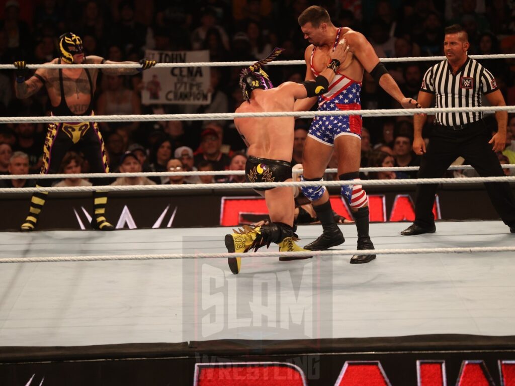 American Made vs. LWO at WWE Monday Night Raw at the Wells Fargo Center in Philadelphia, PA, on October 21, 2024. Photo by George Tahinos, georgetahinos.smugmug.com