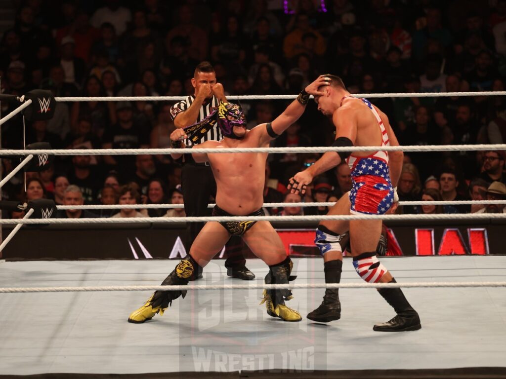 American Made vs. LWO at WWE Monday Night Raw at the Wells Fargo Center in Philadelphia, PA, on October 21, 2024. Photo by George Tahinos, georgetahinos.smugmug.com