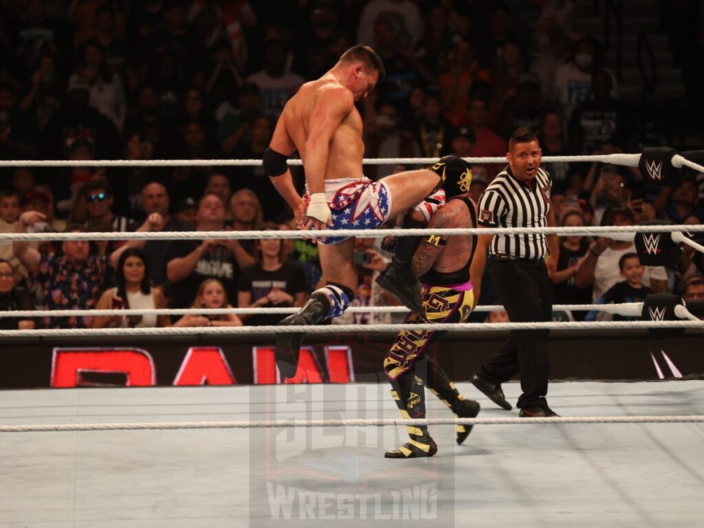 American Made vs. LWO at WWE Monday Night Raw at the Wells Fargo Center in Philadelphia, PA, on October 21, 2024. Photo by George Tahinos, georgetahinos.smugmug.com