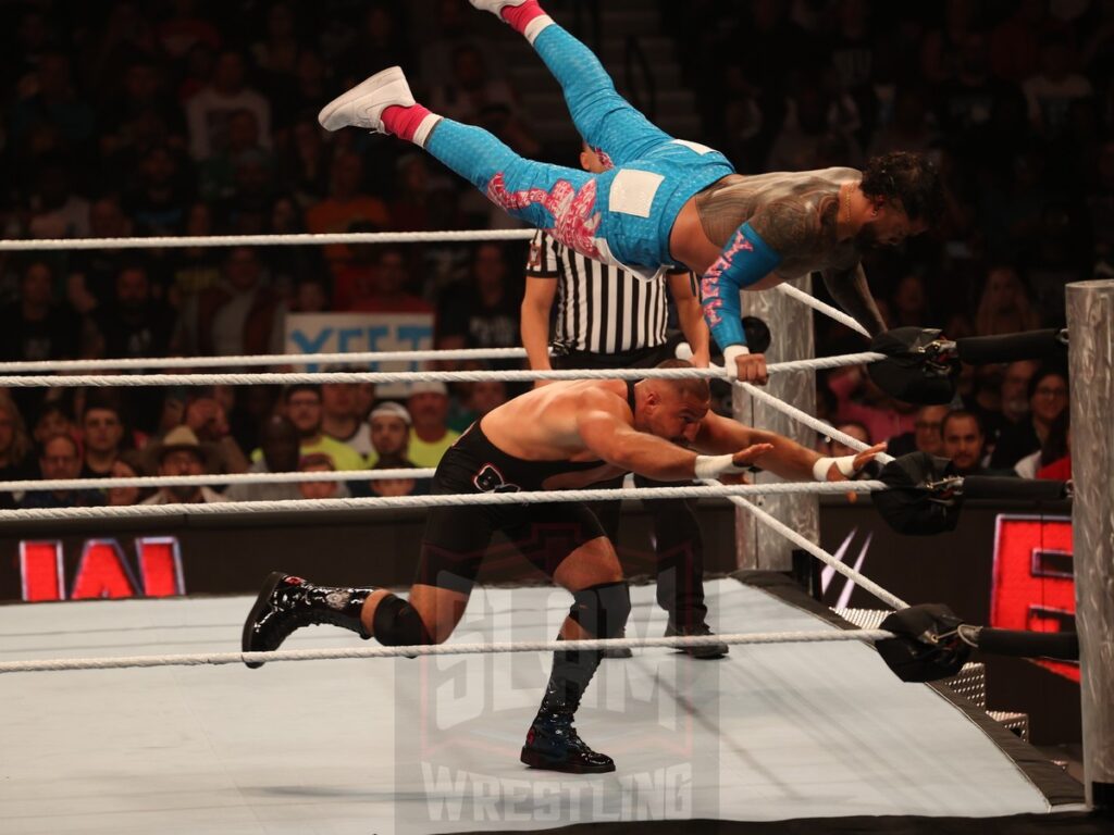 Intercontinental Title match: Bron Breakker vs. Jey Uso (c) at WWE Monday Night Raw at the Wells Fargo Center in Philadelphia, PA, on October 21, 2024. Photo by George Tahinos, georgetahinos.smugmug.com