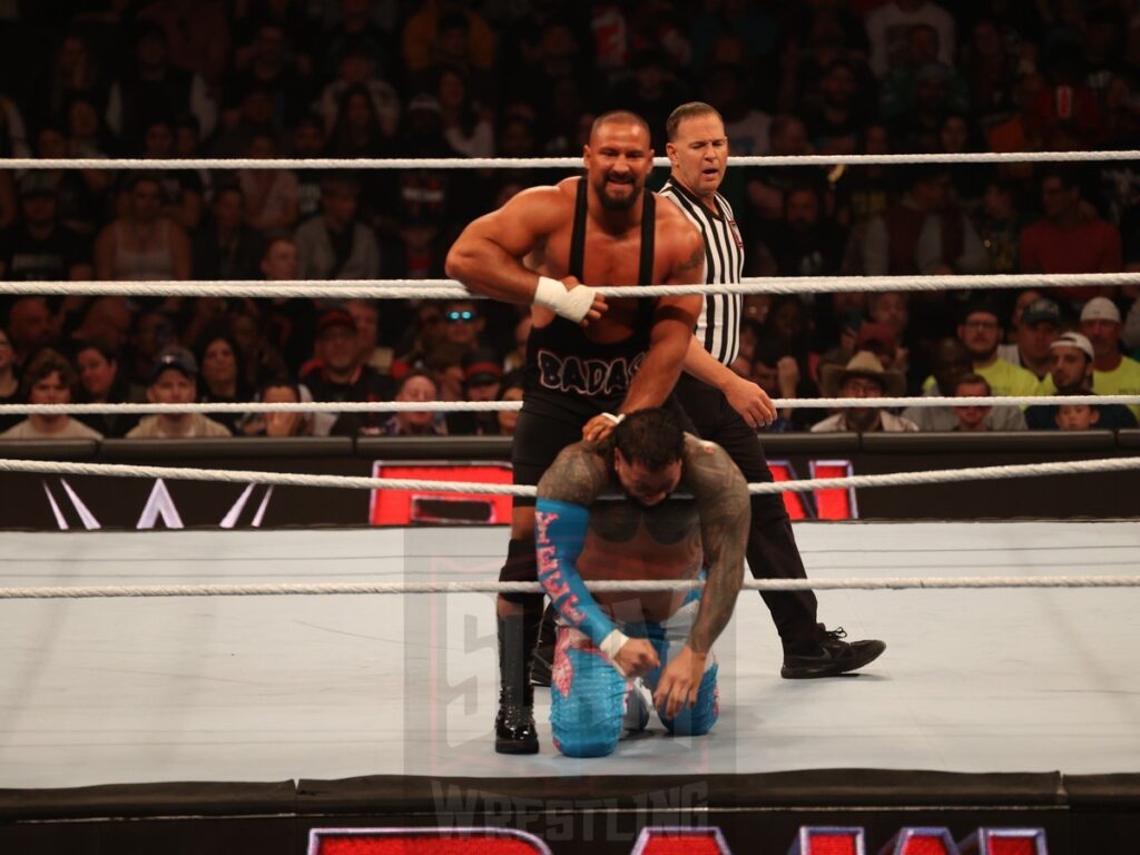 Intercontinental Title match: Bron Breakker vs. Jey Uso (c) at WWE Monday Night Raw at the Wells Fargo Center in Philadelphia, PA, on October 21, 2024. Photo by George Tahinos, georgetahinos.smugmug.com