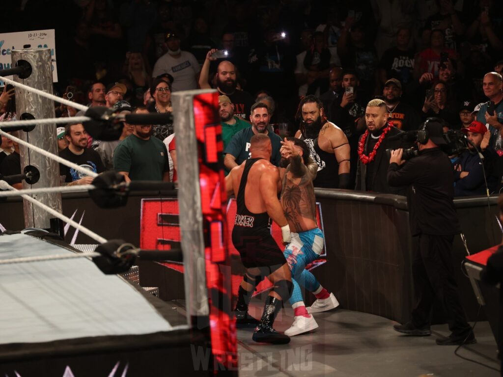 Intercontinental Title match: Bron Breakker vs. Jey Uso (c) at WWE Monday Night Raw at the Wells Fargo Center in Philadelphia, PA, on October 21, 2024. Photo by George Tahinos, georgetahinos.smugmug.com