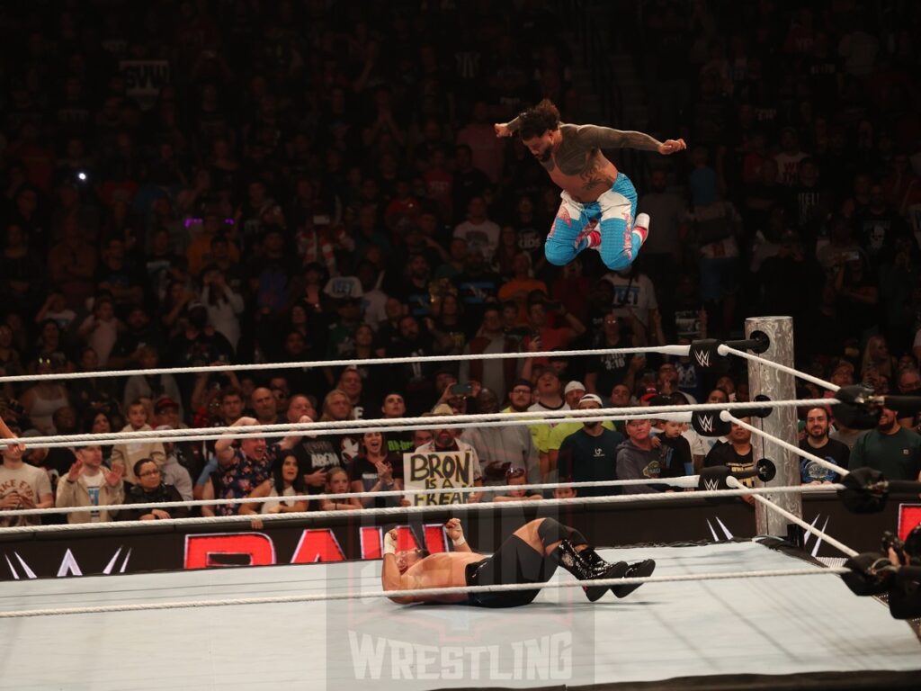 Intercontinental Title match: Bron Breakker vs. Jey Uso (c) at WWE Monday Night Raw at the Wells Fargo Center in Philadelphia, PA, on October 21, 2024. Photo by George Tahinos, georgetahinos.smugmug.com