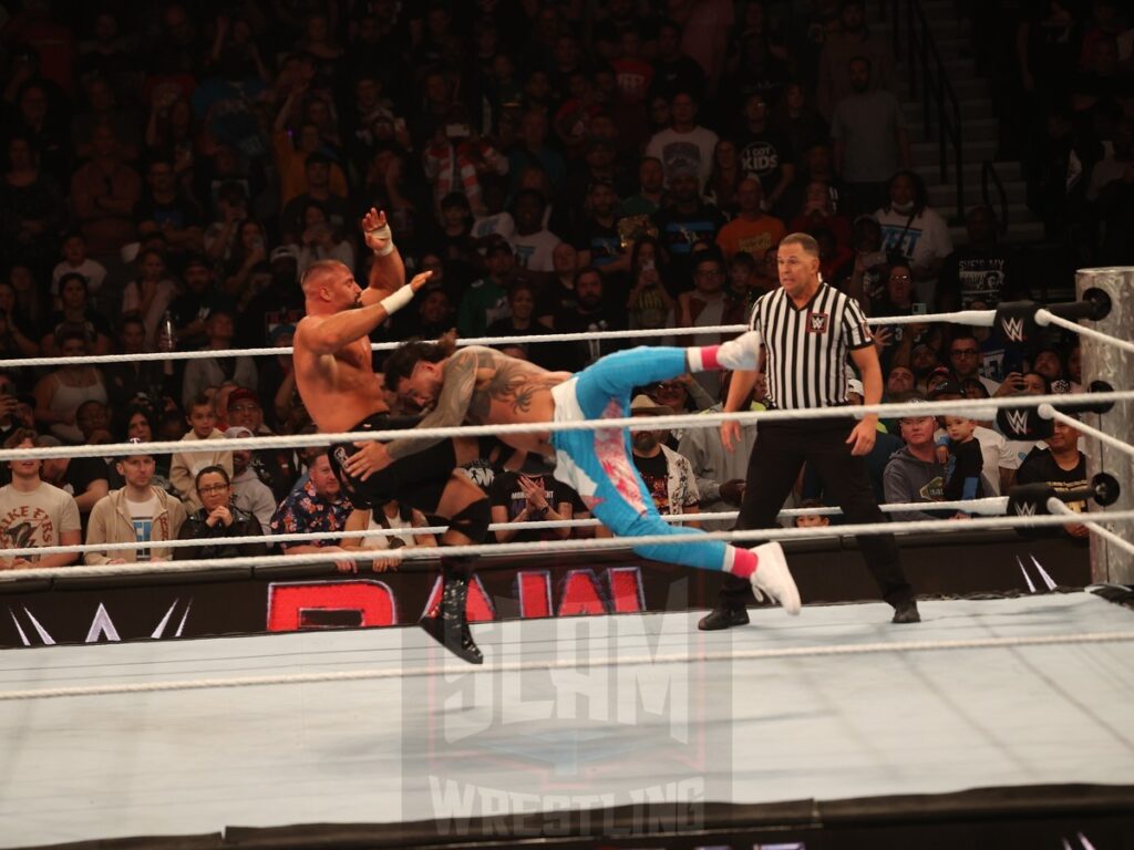 Intercontinental Title match: Bron Breakker vs. Jey Uso (c) at WWE Monday Night Raw at the Wells Fargo Center in Philadelphia, PA, on October 21, 2024. Photo by George Tahinos, georgetahinos.smugmug.com