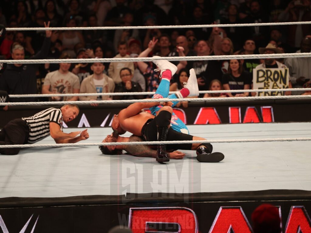 Intercontinental Title match: Bron Breakker vs. Jey Uso (c) at WWE Monday Night Raw at the Wells Fargo Center in Philadelphia, PA, on October 21, 2024. Photo by George Tahinos, georgetahinos.smugmug.com