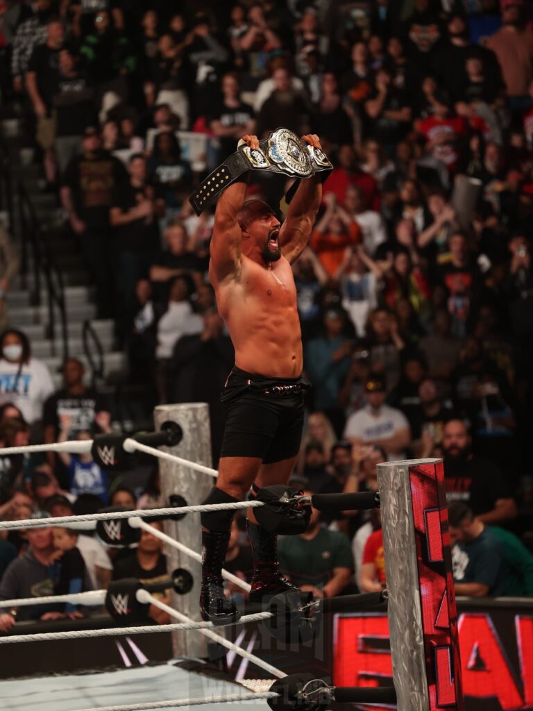 Bron Breakker is the new Intercontinental champion at WWE Monday Night Raw at the Wells Fargo Center in Philadelphia, PA, on October 21, 2024. Photo by George Tahinos, georgetahinos.smugmug.com