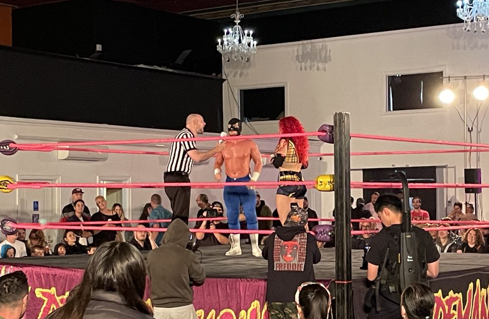 Stallion Kid and Jody Threat listen to the referee on Thursday, October 17, 2024, at Parkdale Hall in Toronto, Ontario. Photo by Sully Khan