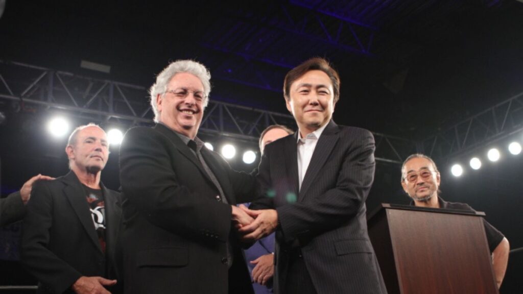 Ring of Honor COO Joe Koff and New Japan Pro Wrestling President Naoki Sugibayashi in August 2015. Photo by George Tahinos, https://georgetahinos.smugmug.com