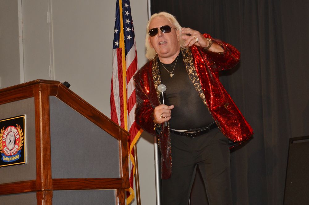 "Nature Boy" Paul Lee talks about Men's Wrestling Award winner Marcus "Buff" Bagwell at the Cauliflower Alley Club reunion at the Plaza Hotel & Casino in Las Vegas on Wednesday, August 21, 2024. Photo by Brad McFarlin