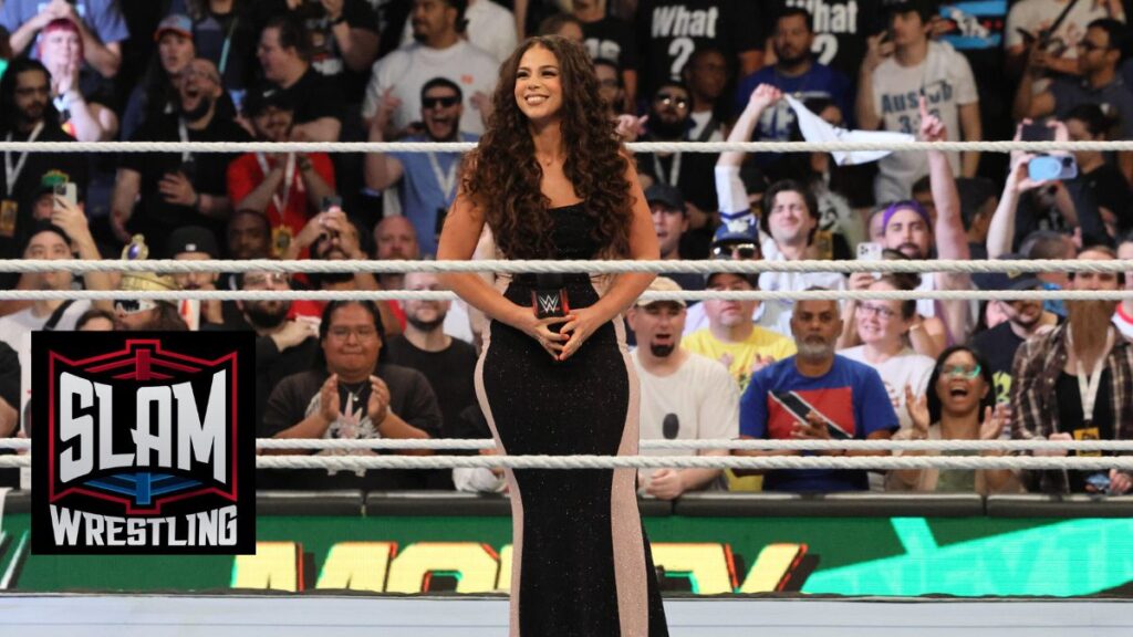 WWE ring announcer Samantha Irvin at Money In The Bank on Saturday, July 6, 2024, at Scotiabank Arena in Toronto. Photo by Steve Argintaru, Twitter/IG: @stevetsn