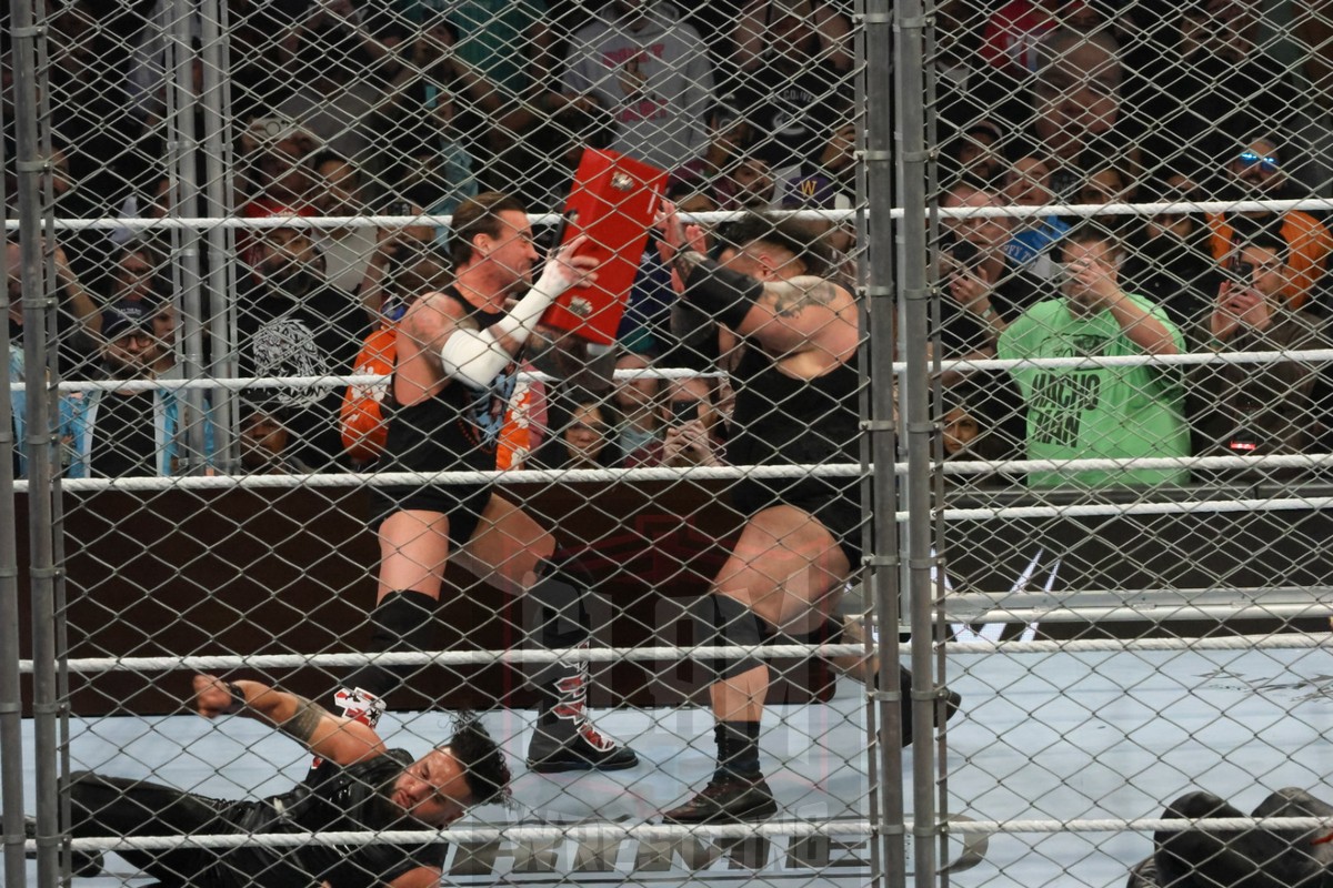 WarGames match: Roman Reigns, Sami Zayn, Jimmy Uso, Jey Uso, and CM Punk vs. Solo Sikoa, Tonga Loa, Tama Tonga, Jacob Fatu, and Bronson Reed at WWE Survivor Series: War Games, at the Rogers Arena in Vancouver, BC, on Saturday, November 30, 2024. Photo by Mike Mastrandrea, https://www.instagram.com/mikemastrandrea_photography