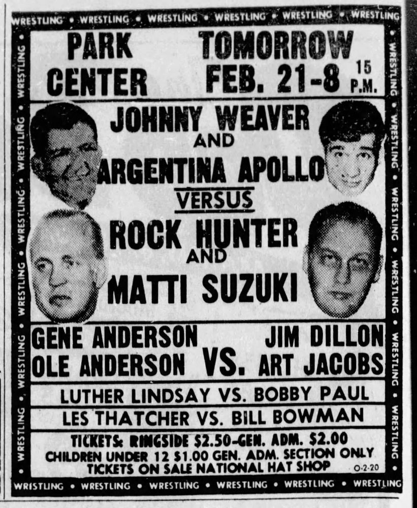 The card for Charlotte, NC, on February 21, 1972, which would be Luther Lindsay's last match.