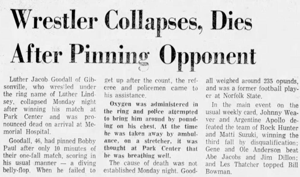 The Charlotte newspaper reports on Luther Lindsay's death in its February 22, 1972 edition.