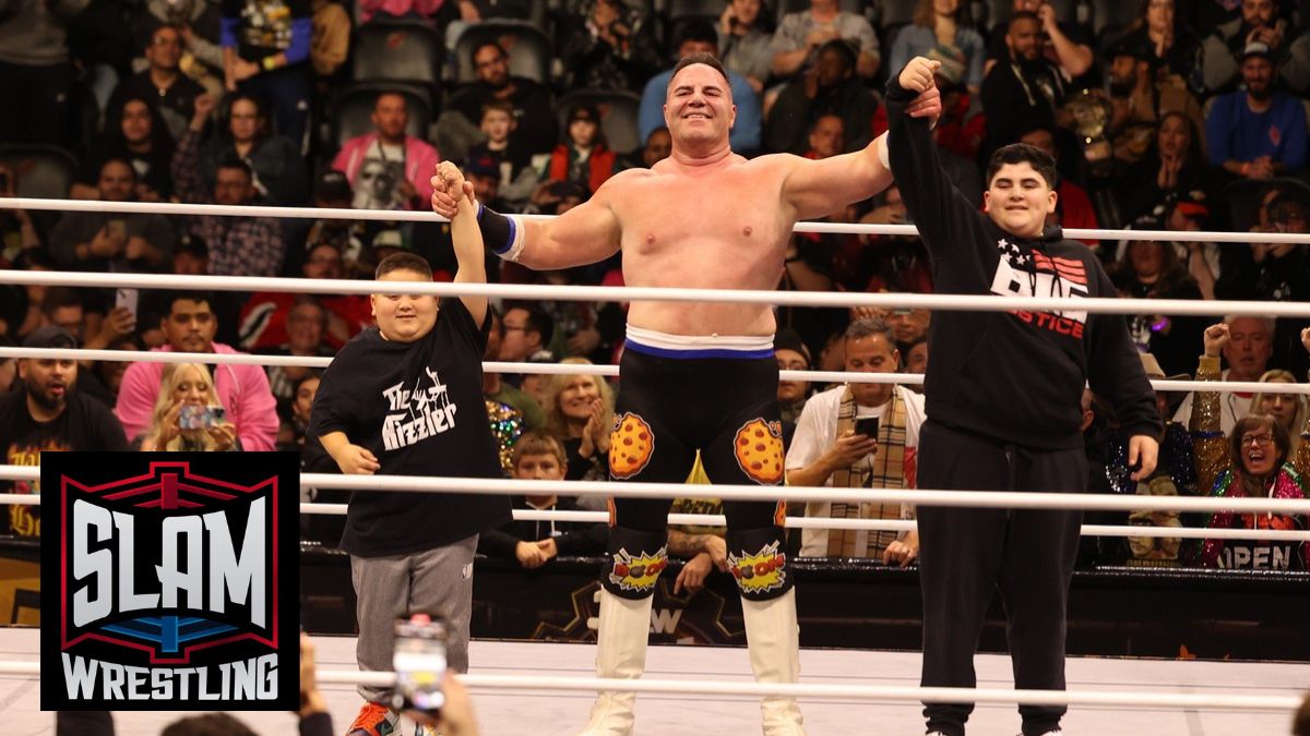 The Costco Guys, "The Rizzler" Christian Joseph, A.J. Befumo and "Big Justice" Eric Befumo at AEW Full Gear on Saturday, November 23, 2024, at the Prudential Center in Newark, NJ. Photo by George Tahinos, https://georgetahinos.smugmug.com