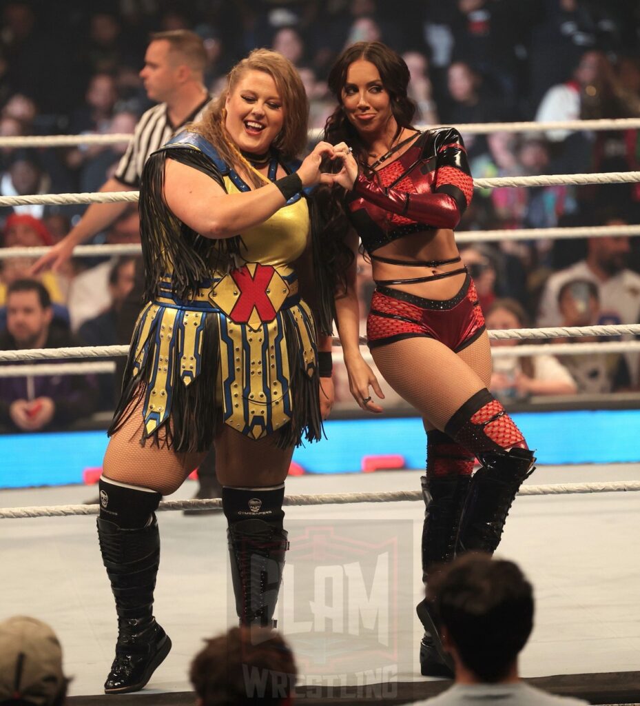 Piper Niven and Chelsea Green at WWE Smackdown on Friday, November 1, 2024 (taped October 25, 2024), at the Barclays Center in Brooklyn, NY. Photo by George Tahinos, https://georgetahinos.smugmug.com