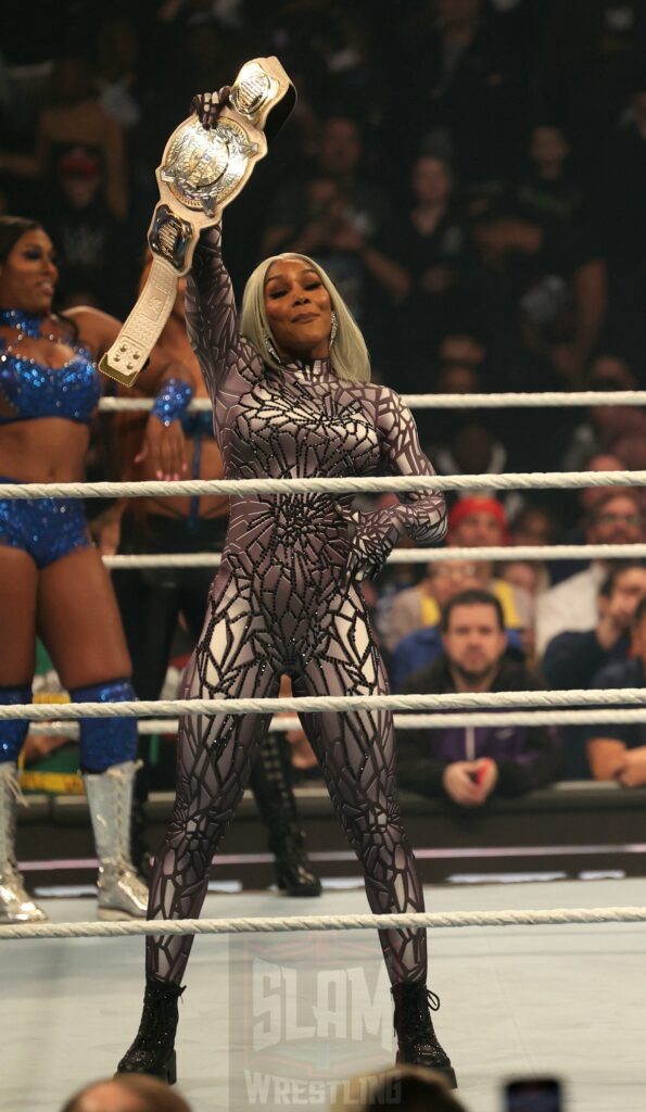 Half of the WWE Women's tag team champions Jade Cargill at WWE Smackdown on Friday, November 1, 2024 (taped October 25, 2024), at the Barclays Center in Brooklyn, NY. Photo by George Tahinos, https://georgetahinos.smugmug.com