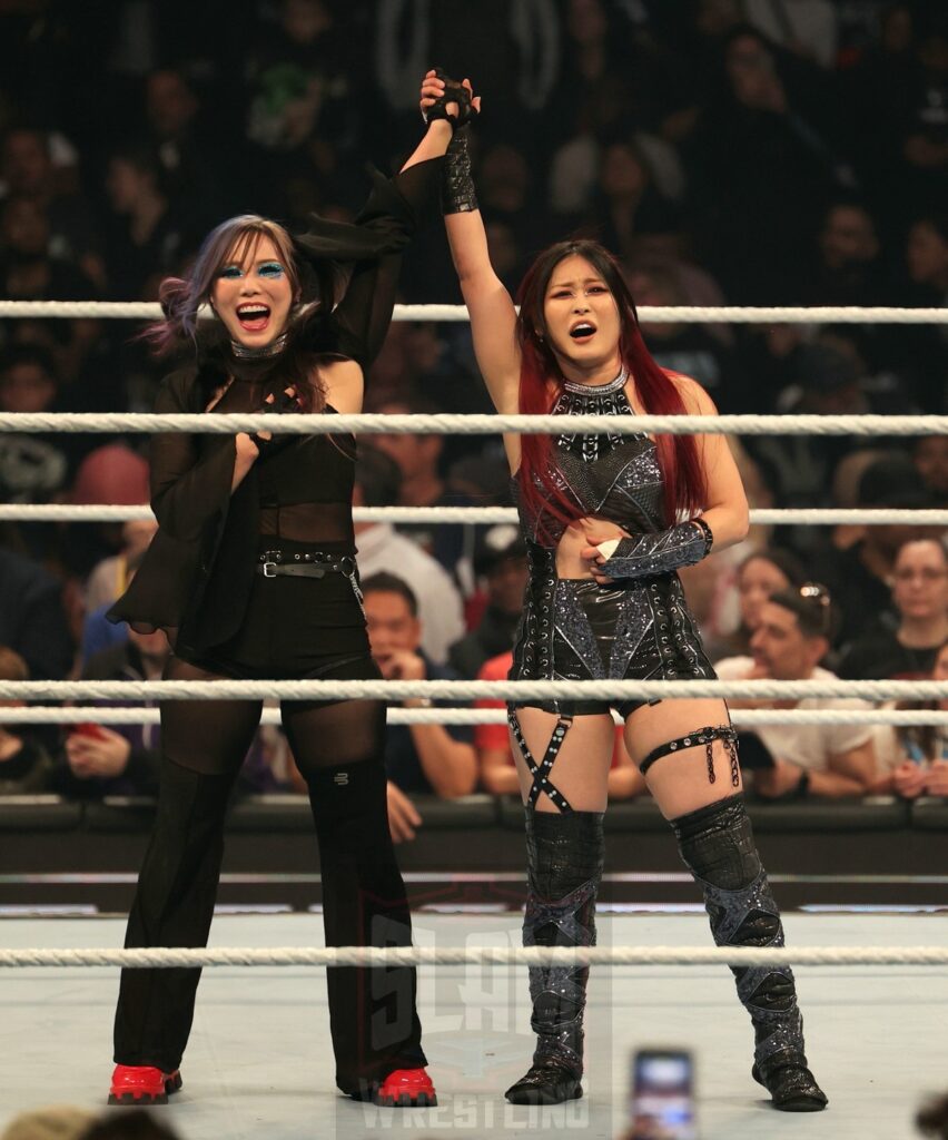 Kairi Sane and Iyo Sky at WWE Smackdown on Friday, November 1, 2024 (taped October 25, 2024), at the Barclays Center in Brooklyn, NY. Photo by George Tahinos, https://georgetahinos.smugmug.com