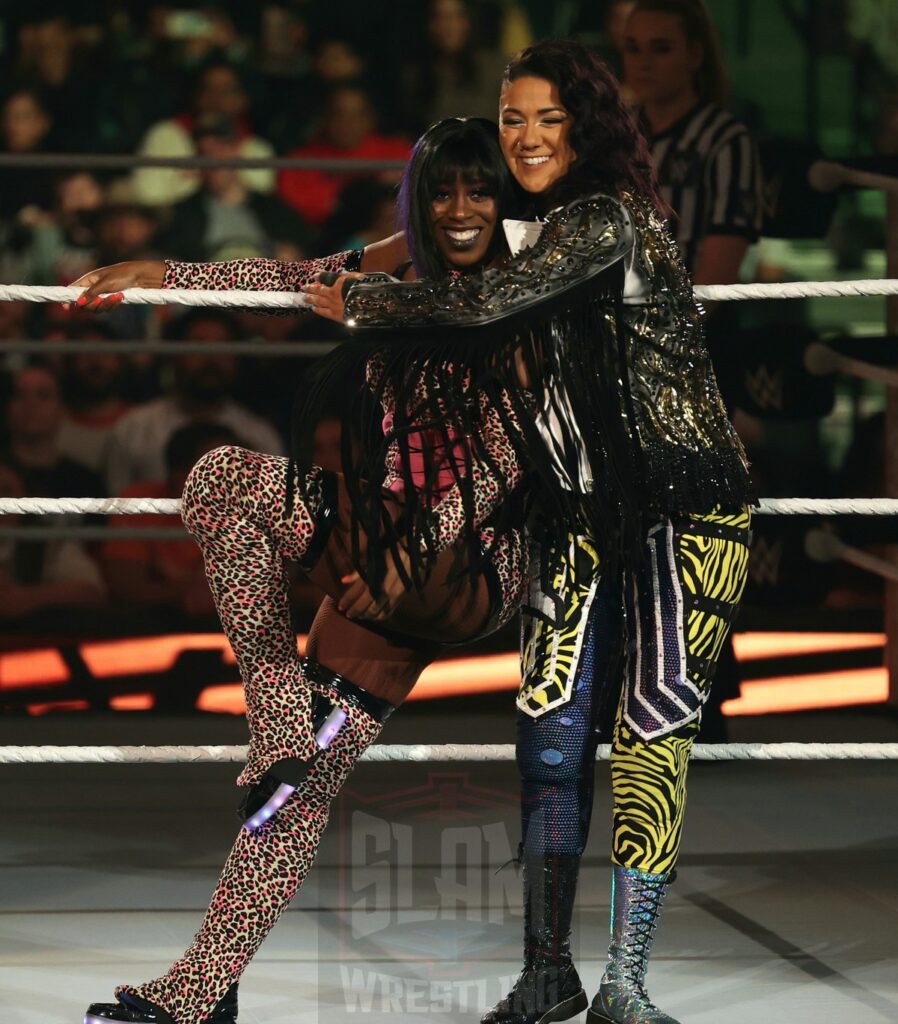 Naomi and Bayley at WWE Smackdown on Friday, November 1, 2024 (taped October 25, 2024), at the Barclays Center in Brooklyn, NY. Photo by George Tahinos, https://georgetahinos.smugmug.com